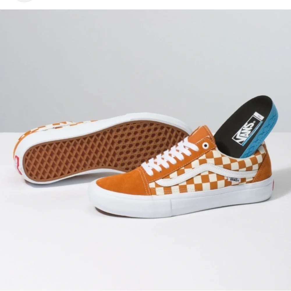 Vans Orange and White Checkerboard Old Skool Sneakers